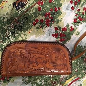 Vintage Leather Tooled Clutch Purse Needs Zipper